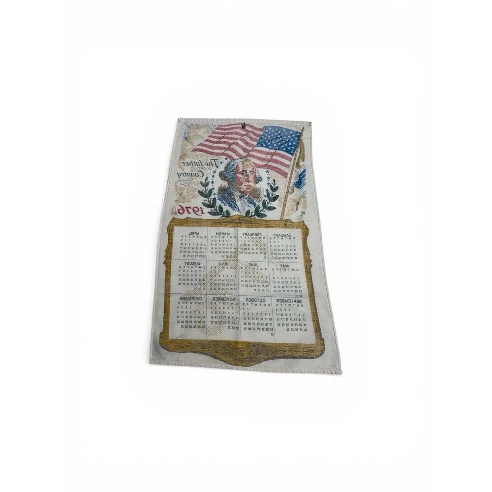 Vintage 1976 Calendar Kitchen Tea Towel George Washington USA 100% Cotton Korea